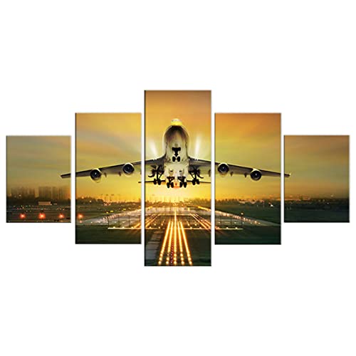 ZHONGYUTONG 5 Stück Flugzeug Kunstdruck Flughafen Start Leinwand Bild Flugzeug Poster Malerei Wand für Wohnzimmer Wohnkultur (100x55cm, Kein Rahmen) von ZHONGYUTONG