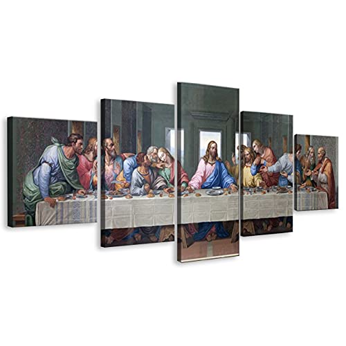 ZHONGYUTONG 5 Stück Jesus Christus Leinwand Wand Bild Gerahmt Letzte Abendmahl Bilder Gemälde Religiöse Poster und Kunstdruck Moderne Wohnkultur für Wohnzimmer (100x55cm) von ZHONGYUTONG