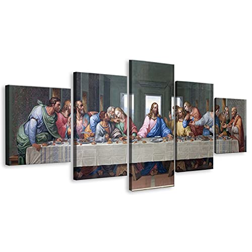 ZHONGYUTONG 5 Stück Jesus Christus Leinwand Wand Bild Gerahmt Letzte Abendmahl Bilder Gemälde Religiöse Poster und Kunstdruck Moderne Wohnkultur für Wohnzimmer (200x100cm) von ZHONGYUTONG