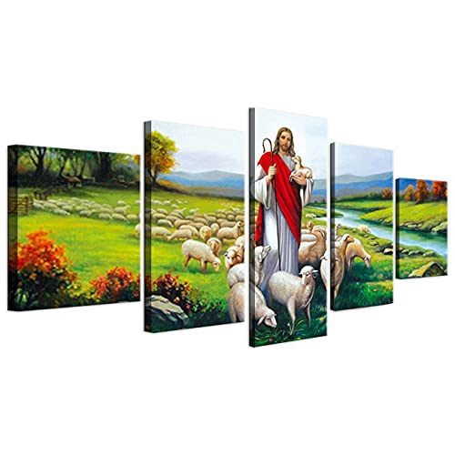 ZHONGYUTONG 5 Stück Jesus Christus Leinwand Wandbilder mit Rahmen Jesus Gemälde Religiöse Poster und Kunstdrucke Moderne Wohnkultur (200x100cm) von ZHONGYUTONG