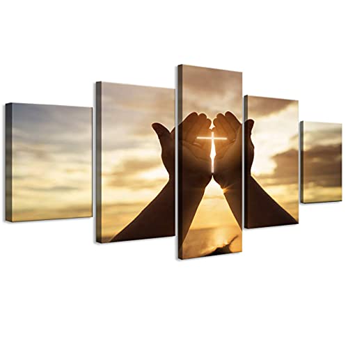 ZHONGYUTONG 5 Stück Jesus Christus Leinwand Wandkunst Gerahmt Jesus Kreuz Hand Gebet Bilder Gemälde religiöse Poster und Druck Moderne Wohnkultur (200x100cm) von ZHONGYUTONG