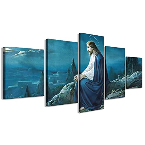 ZHONGYUTONG 5-teiliges Jesus Christus Leinwandbild Gerahmt das Gebet Jesu typische katholische Gemälde Religiöse Poster und Kunstdrucke (150x80cm) von ZHONGYUTONG