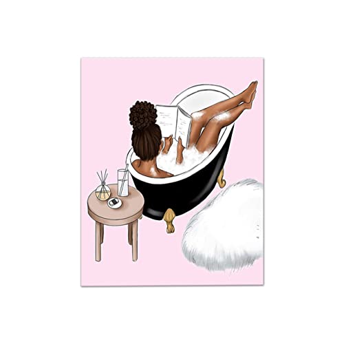 ZHONGYUTONG Afroamerikaner Kunstdruck Sexy Frauen im Badewannen Salon Leinwand Gemälde Nordische Schönheits Badebilder für Badezimmer Wohnzimmer Dekor (60x90cm Kein Rahmen) von ZHONGYUTONG