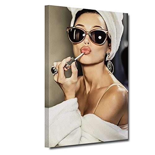 ZHONGYUTONG Audrey Hepburn Kunstdruck auf Leinwand Gerahmt Hübsches Süßes Lippenstift Wandbild Promi Portrait Poster für Zuhause Büro Studio Salon Dekoration (80x120cm) von ZHONGYUTONG