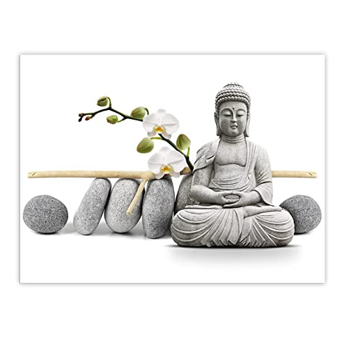 ZHONGYUTONG Buddha Leinwand Kunstdrucke Zen Stein Wandbild Weiße Frangipani Blume Poster Gemälde Wanddekoration für Schlafzimmer Wohnzimmer Badezimmer (30x45cm, Kein Rahmen) von ZHONGYUTONG