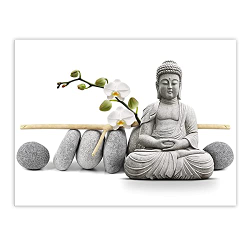 ZHONGYUTONG Buddha Leinwand Kunstdrucke Zen Stein Wandbild Weiße Frangipani Blume Poster Gemälde Wanddekoration für Schlafzimmer Wohnzimmer Badezimmer (40x60cm, Kein Rahmen) von ZHONGYUTONG