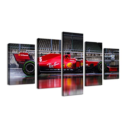 ZHONGYUTONG F1 Auto Kunstdruck Gerahmt 5 Stück Ferrari SF1000 Sebastian Vettel Leinwand Poster Supercar Bilder Gemälde für Jungen Raumdekoration (200x100cm) von ZHONGYUTONG