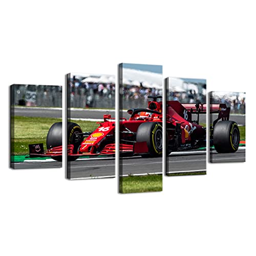 ZHONGYUTONG F1 Auto Poster Gerahmt 5 Stück Ferraris SF-21 Charles Leclerc Wand Kunstdruck Rennwagen Leinwandbilder Gemälde für Wohnzimmer Wohnkultur (100x55cm) von ZHONGYUTONG