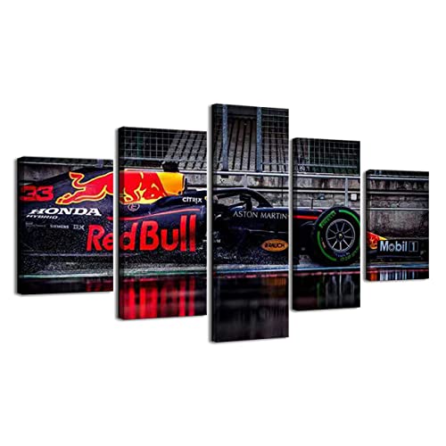 ZHONGYUTONG F1 Auto Poster mit Rahmen 5 Stück Rot Bull RB16 Verstappen Kunstdruck Formel Rennwagen Bilder auf Leinwand Gemälde (200x100cm) von ZHONGYUTONG
