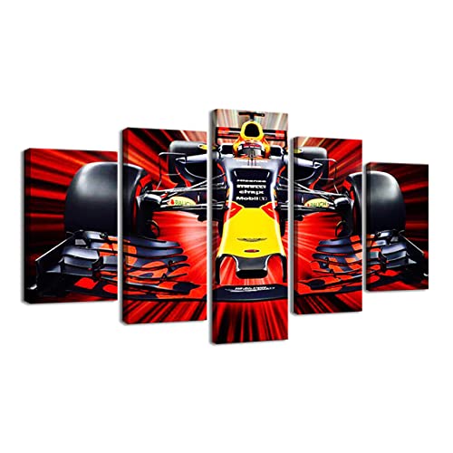 ZHONGYUTONG F1 Rot Bull RB13 Bilder Rennwagen Kunstdruck auf Leinwand mit Rahmen 5-teilig Sport Rennwagen Fahrzeug Poster Gemälde für Wohnzimmer Schlafzimmer Dekor (100x55cm) von ZHONGYUTONG