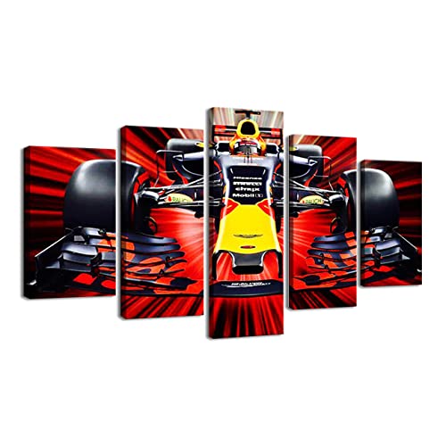 ZHONGYUTONG F1 Rot Bull RB13 Bilder Rennwagen Kunstdruck auf Leinwand mit Rahmen 5-teilig Sport Rennwagen Fahrzeug Poster Gemälde für Wohnzimmer Schlafzimmer Dekor (150x80cm) von ZHONGYUTONG