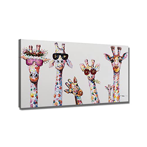 ZHONGYUTONG Graffiti Leinwand Kunstdruck mit Rahmen Giraffe Familie mit Brille Wanddekoration Buntes Tier Bild Poster Lustige Gemälde für Kinderzimmer (20x40cm) von ZHONGYUTONG