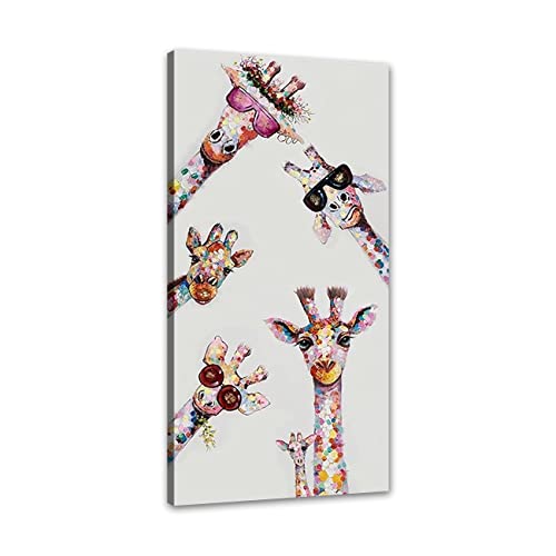 ZHONGYUTONG Graffiti Leinwand Kunstdruck mit Rahmen Giraffe Familie mit Brille Wanddekoration Buntes Tier Bild Poster Lustige Gemälde für Kinderzimmer (20x40cm) von ZHONGYUTONG