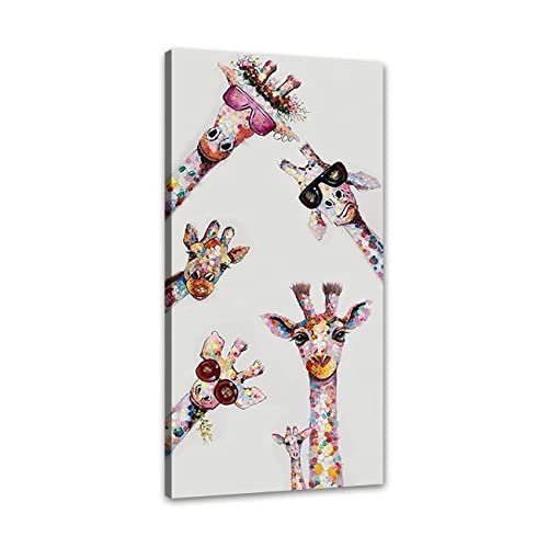 ZHONGYUTONG Graffiti Leinwand Kunstdruck mit Rahmen Giraffe Familie mit Brille Wanddekoration Buntes Tier Bild Poster Lustige Gemälde für Kinderzimmer (30x60cm) von ZHONGYUTONG