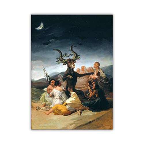 ZHONGYUTONG Hexen Leinwandbild Sabbath von Francisco Goya Berühmtes Gemälde Kunstdruck Poster für Küche Schlafzimmer Wohnzimmer Heimdekoration (Kein Rahmen, 30x45cm) von ZHONGYUTONG