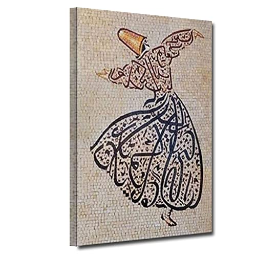 ZHONGYUTONG Islam Leinwandbild Gerahmt Sufi Kunstdruck Mevlana Gemälde Rumi Sufismus Wirbelndes Poster Moderne Muslimische Wanddekoration (40x60cm) von ZHONGYUTONG