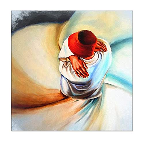 ZHONGYUTONG Islamisches Wandbild Sufi Whirling Darwish Leinwanddruck Bilder Poster Moderne muslimische Ramadan Wanddekoration für Zuhause Geschenk (60x60cm) von ZHONGYUTONG