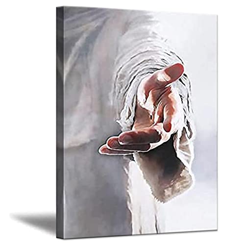 ZHONGYUTONG Jesus Leinwand Kunstdruck Gib mir deine Hand Christliche Poster Religiöse Bilder Gemälde für Schlafzimmer Wohnzimmer Büro Küche Dekoration (20x25cm, Gerahmt) von ZHONGYUTONG