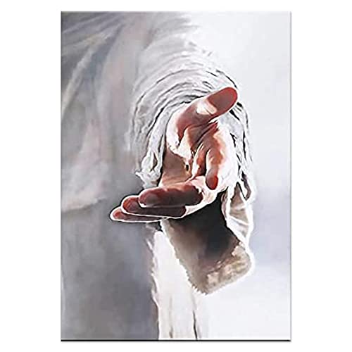 ZHONGYUTONG Jesus Leinwand Kunstdruck Gib mir deine Hand Christliche Poster Religiöse Bilder Gemälde für Schlafzimmer Wohnzimmer Büro Küche Dekoration (20x25cm, Kein Rahmen) von ZHONGYUTONG