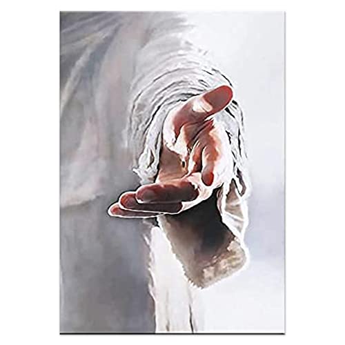ZHONGYUTONG Jesus Leinwand Kunstdruck Gib mir deine Hand Christliche Poster Religiöse Bilder Gemälde für Schlafzimmer Wohnzimmer Büro Küche Dekoration (30x45cm, Kein Rahmen) von ZHONGYUTONG