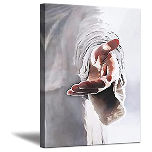 ZHONGYUTONG Jesus Leinwand Kunstdruck Gib mir deine Hand Christliche Poster Religiöse Bilder Gemälde für Schlafzimmer Wohnzimmer Büro Küche Dekoration (60x90cm, Gerahmt) von ZHONGYUTONG
