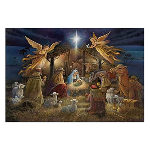 ZHONGYUTONG Krippe Kunstdruck auf Leinwand Weihnachten Jesus in der Krippe Poster Jungfrau Maria Joseph Religiöse Gemälde Wanddekoration für Wohnzimmer Schlafzimmer (30x45cm, Kein Rahmen) von ZHONGYUTONG