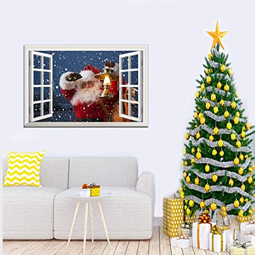 ZHONGYUTONG Kunstdruck auf Leinwand Weihnachten mit Rahmen Weihnachtsmann der Geschenke trägt Kommt vor Fenster Gemälde Weihnachts Bild Poster Wanddekoration (40x60cm) von ZHONGYUTONG