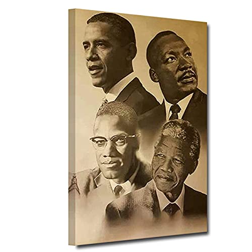 ZHONGYUTONG Kunstdruck auf Leinwand mit Rahmen Malcolm X Martin Luther King Barack Obama Bild Gemälde Nordisches Poster für Bürodekoration (30x45cm) von ZHONGYUTONG
