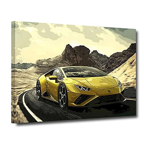 ZHONGYUTONG Lamborghini Huracan Poster Gelbes Supersportwagen Bild auf Leinwand mit Rahmen Superveloce Auto Kunstdruck Roadster Dekoration für Wohnzimmer Schlafzimmer Zuhause (40x60cm) von ZHONGYUTONG