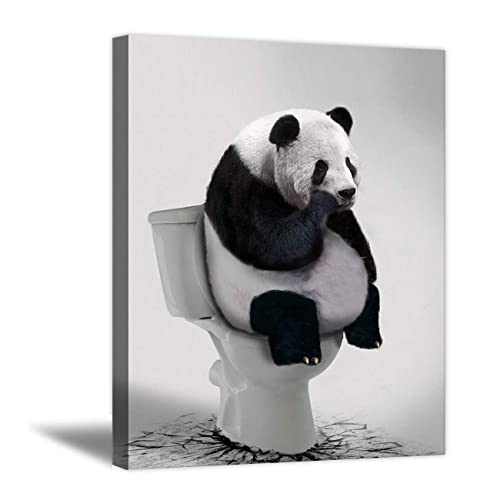 ZHONGYUTONG Lustiges Badezimmer Gemälde Gerahmt Panda Denker auf Toilette Bild Tier Wanddekoration Kunstdruck Gemälde Moderne Wohnkultur (30x45cm) von ZHONGYUTONG