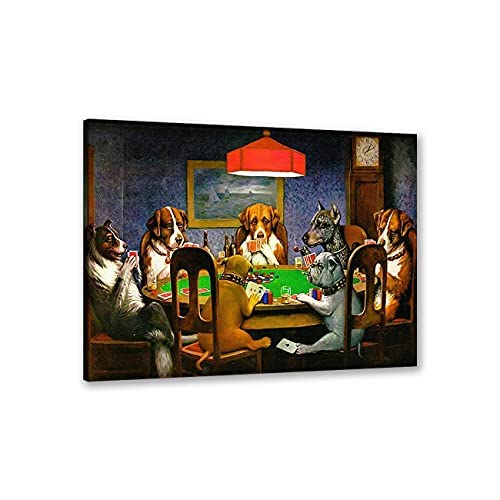 ZHONGYUTONG Lustiges Tierbild Gerahmt Hunde die Pokerkarten Spielen Kunstdruck auf Leinwand Coole Poster Moderne Gemälde für Heimdekoration (30x45cm) von ZHONGYUTONG