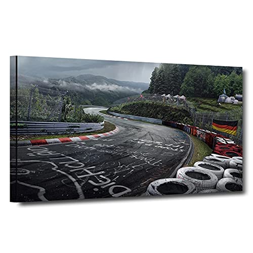 ZHONGYUTONG Nürburgring Rallye Straße Kunstdruck mit Rahmen Sportwagen Rennstrecke Poster Leinwand Malerei Landschaft Wandbild für Wohnzimmer Wohnkultur (50x100cm) von ZHONGYUTONG