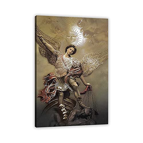 ZHONGYUTONG St. Michael der Erzengel Poster mit Rahmen Leinwand Kunstdruck Gemälde Wandbilder für Wohnzimmer Schlafzimmer Dekor (60x90cm) von ZHONGYUTONG