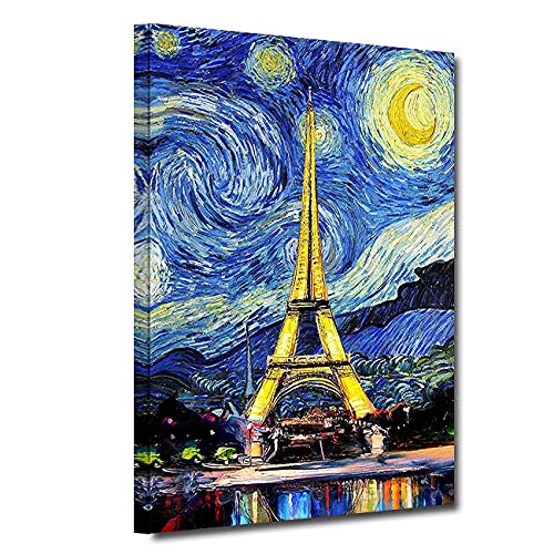 ZHONGYUTONG Van Gogh Kunstdrucke auf Leinwand mit Rahmen Sternennacht Paris Eiffelturm Gemälde Bild für Wohnkultur Wohnzimmer Schlafzimmer Dekoration (30x45cm) von ZHONGYUTONG