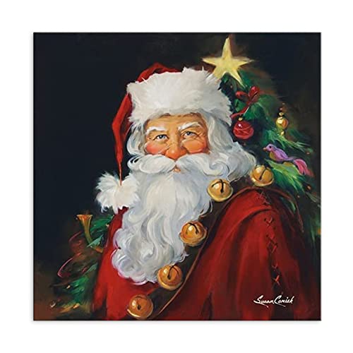 ZHONGYUTONG Weihnachtsmann Leinwand Kunstdruck Weihnachtsmann Porträt Bilder Gemälde Poster Wanddekoration für Wohnzimmer Schlafzimmer (60x60cm Kein Rahmen) von ZHONGYUTONG