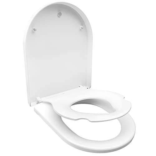 Familien-Toilettensitz, langsam schließend, 2-in-1-Toilettensitz mit integriertem Kindersitz, verstellbaren Scharnieren und Schnellverschluss für einfache Reinigung (D-Form) von ZHONYEE