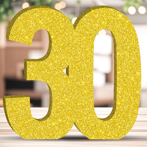 20CM Glitzer Geburtstag Tischdeko Golden Zahlen Deko Freistehende Party Centerpiece Glitzer Golden Zahlen Deko für Geburtstagsfeiern Wiederverwendbare Schöne Dekorationen - 30 von ZHONYEE