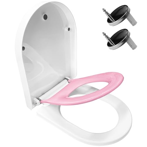 ZHONYEE Toilettensitzdeckel, 2-in-1, zweilagig, U-Form, Absenkautomatik, Schnellverschluss, verstellbar, leicht zu reinigen, Kinderoberschicht und untere Schicht für Erwachsene – Rosa von ZHONYEE