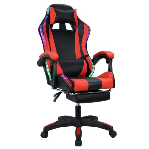 ZHOUBA Bluetooth -Lautsprecher Gaming -Stuhl mit RGB LED -Leuchten, ergonomischer Massage -Computerstuhl hoher Rückenlumme Support Verstellbare Höhe und Fußstütze Videospielsitz Schwarz Rot ZHOUBA Bluetooth -Lautsprecher Gaming -Stuhl mit RGB LED -Leuchten, ergonomischer Massage -Computerstuhl hoher Rückenlumme Support Verstellbare Höhe und Fußstütze Videospielsitz Schwarz Rot von ZHOUBA