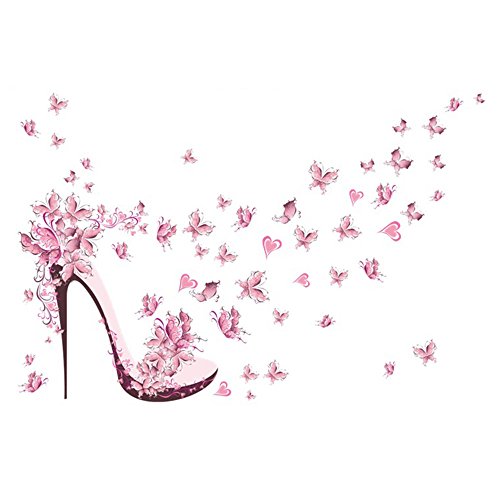 ZHOUBA Kreative rosa High Heels Schuhe Schmetterling Wandaufkleber Wohnzimmer Aufkleber Home Decor von ZHOUBA
