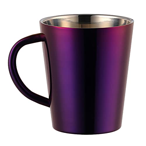 ZHOUBA Regenbogen-Tasse, Wasserbecher, Milchbecher, Wärmedämmung, Edelstahl, 300 ml, Kaffeetasse, Wärmedämmung, doppelwandig, mit Griff, für Zuhause, Violett von ZHOUBA