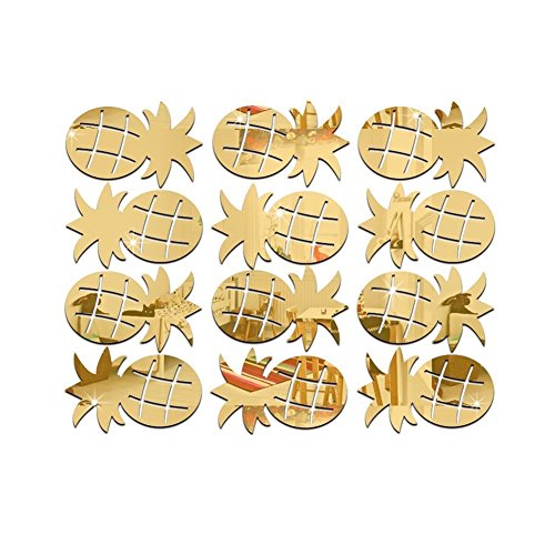 Zhouba 12 Stück/Set niedliche Ananas Spiegel Acryl Wandaufkleber Aufkleber Kinderzimmer Dekor, acryl, goldfarben, Einheitsgröße von ZHOUBA