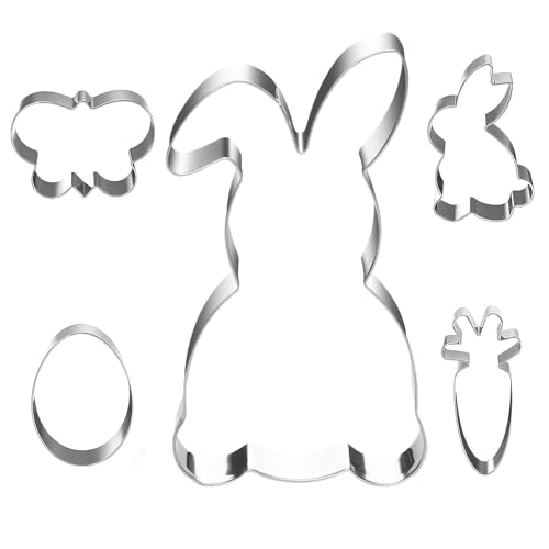5 Stück Edelstahl Ausstecher für Ostern - Große Hasen Ausstecher, Ostergeschenk Ausstecher zum Plätzchen backen (W-4) von ZHOUHON