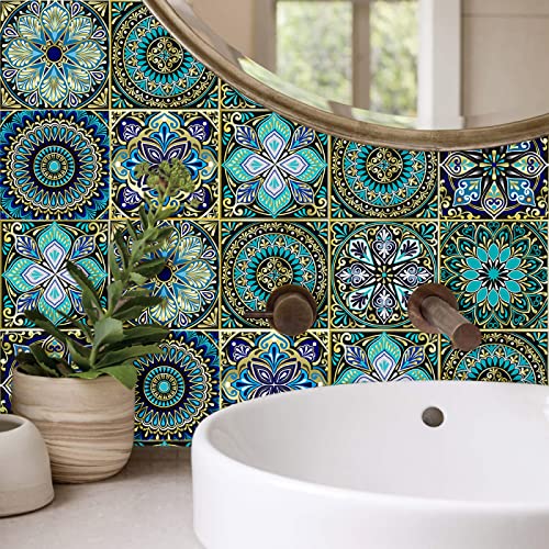 Fliesenaufkleber 15x15 Türkis Lila Gelb Mosaikfliesen PVC Klebefliesen Bad Wasserdicht Küchenrückwand Folie Küchenrückwand Selbstklebend Dauerhaft Fliesenfolie von ZHOUHONG
