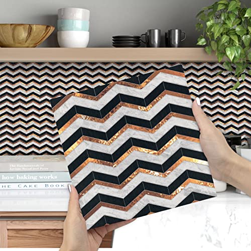 Fliesenaufkleber Gold Schwarz Weiß Küchenrückwand Selbstklebend PVC Klebefliesen Wasserdicht Fliesenaufkleber Bad Küche Verdickung Fliesenfolie Dauerhaft Mosaikfliesen 20x20cm/10 Pcs von ZHOUHONG