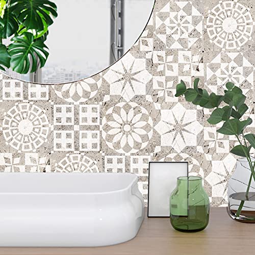 Fliesenaufkleber Vintage Creme Weiß Küchenrückwand Selbstklebend PVC Klebefliesen Wasserdicht Fliesenaufkleber Bad Küche Verdickung Fliesenfolie Dauerhaft Mosaikfliesen 15x15cm/10 Pcs von ZHOUHONG