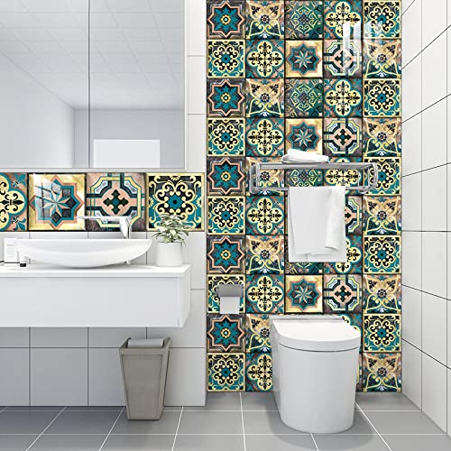 Fliesenaufkleber Vintage Gelb Grün Mosaikfliesen PVC Klebefliesen Bad Wasserdicht Küchenrückwand Folie Küchenrückwand Selbstklebend Dauerhaft Fliesenfolie 15x15cm/10 pcs von ZHOUHONG