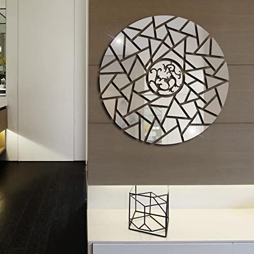 Spiegelfliesen Selbstklebend Abstraktes Muster Spiegelfliesen Acrylic Klebespiegel DIY Dekorieren Spiegel Selbstklebend Wandtattoo Wohnzimmer Schlafzimmer Badezimmer 58x58cm von ZHOUHONG