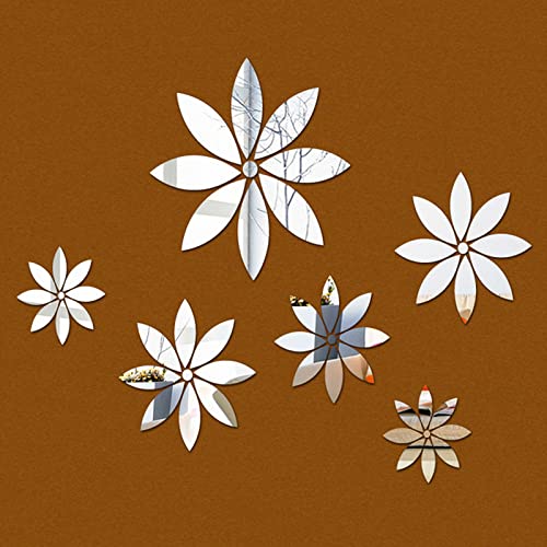 Spiegelfliesen Selbstklebend Blume Silber Spiegelfliesen Acrylic Klebespiegel DIY Dekorieren Spiegel Selbstklebend Wandtattoo Wohnzimmer Schlafzimmer Badezimmer 1 Set von ZHOUHONG