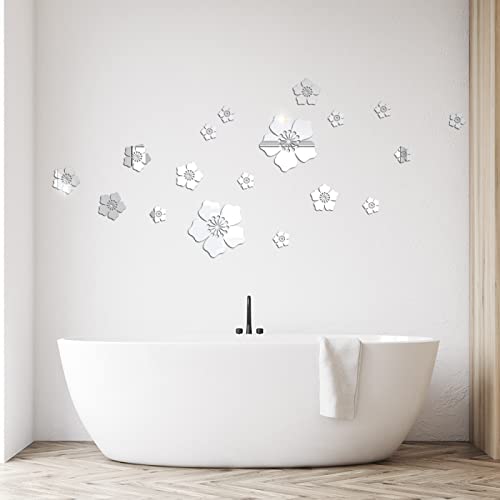Spiegelfliesen Selbstklebend Blume Silber Spiegelfliesen Acrylic Klebespiegel DIY Dekorieren Spiegel Selbstklebend Wandtattoo Wohnzimmer Schlafzimmer Badezimmer 35x57cm von ZHOUHONG